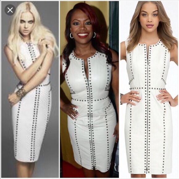 Bebe Ari White Studded Genuine Leather Dress - Picture 2 of 16